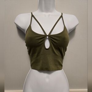 Guess Strappy And Stretchy Keyhole Bralette In Olive Green. Size XS/S